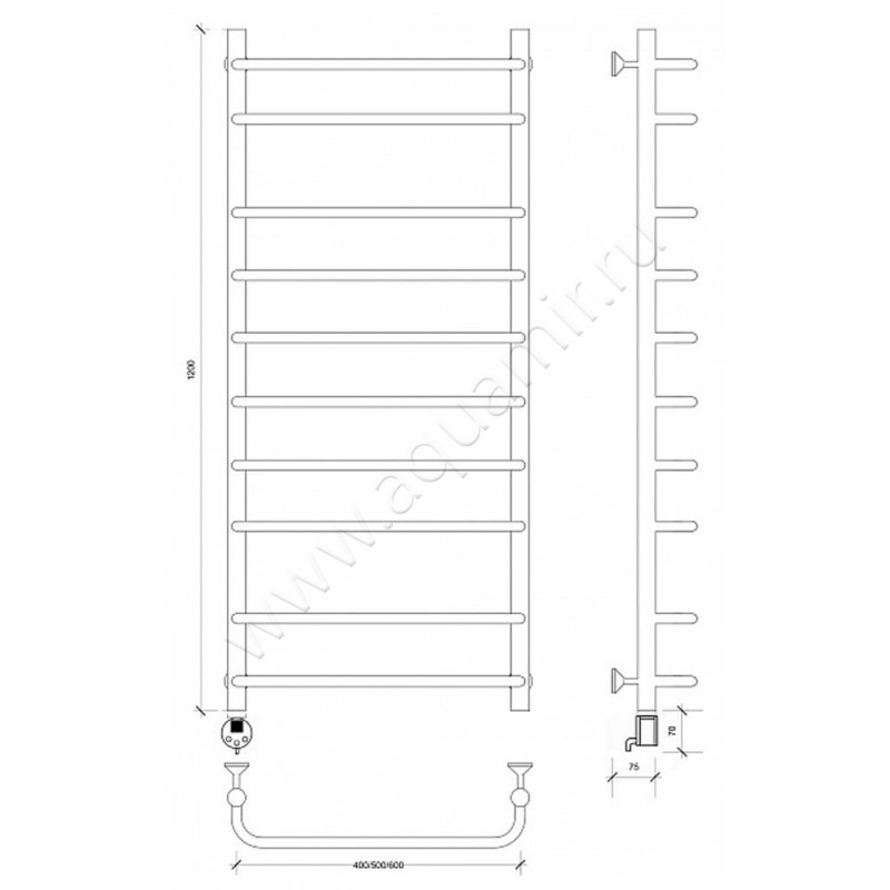 Полотенцесушитель электрический Secado Мерида 2 4603777452827 размеры