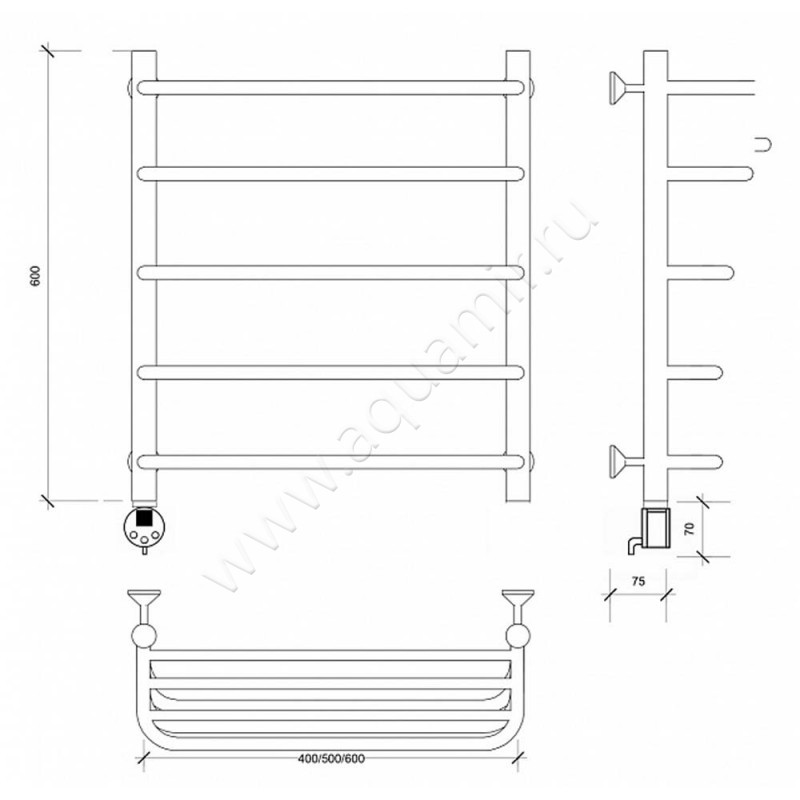 Полотенцесушитель электрический Secado Мерида 2 4603759406077 размеры