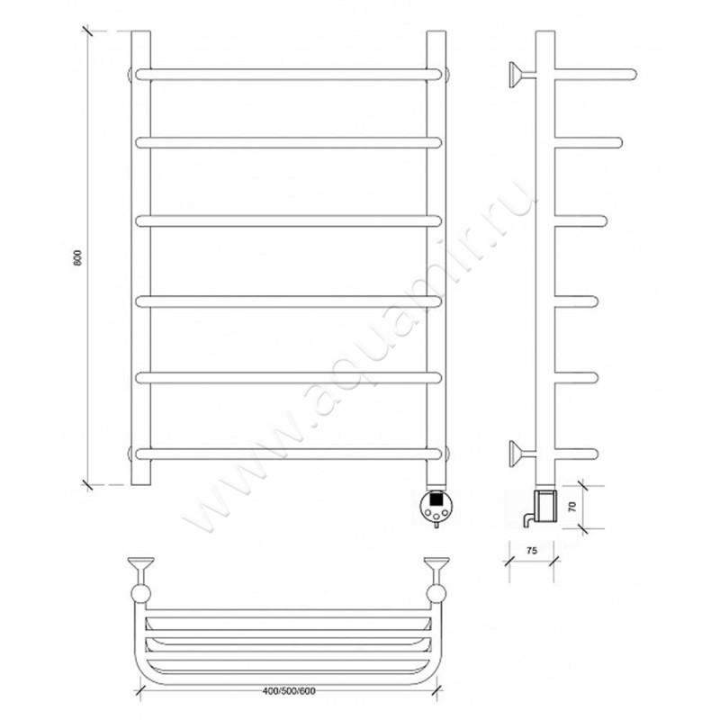 Полотенцесушитель электрический Secado Мерида 2 4603777452896 размеры