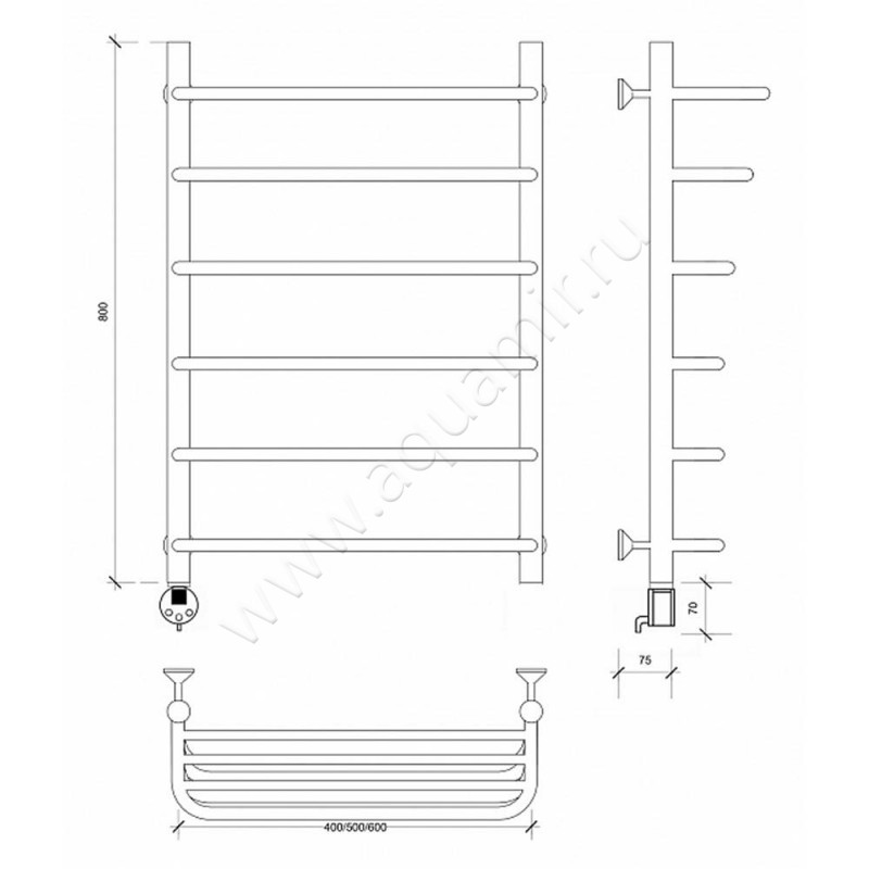 Полотенцесушитель электрический Secado Мерида 2 4603777452896 размеры
