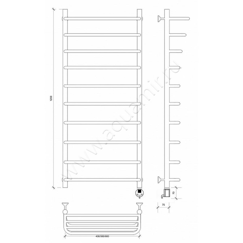 Полотенцесушитель электрический Secado Мерида 2 4603759406091 размеры