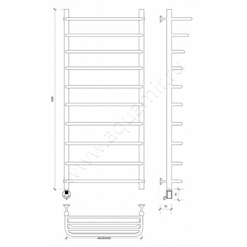 Полотенцесушитель электрический Secado Мерида 2 4603759406091 размеры