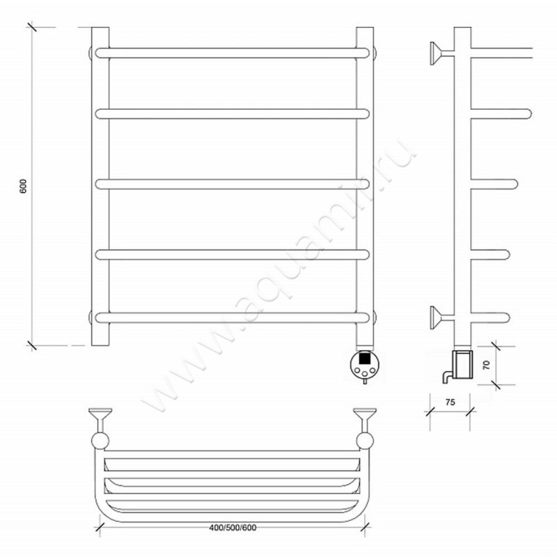 Полотенцесушитель электрический Secado Мерида 2 4603777452841 размеры