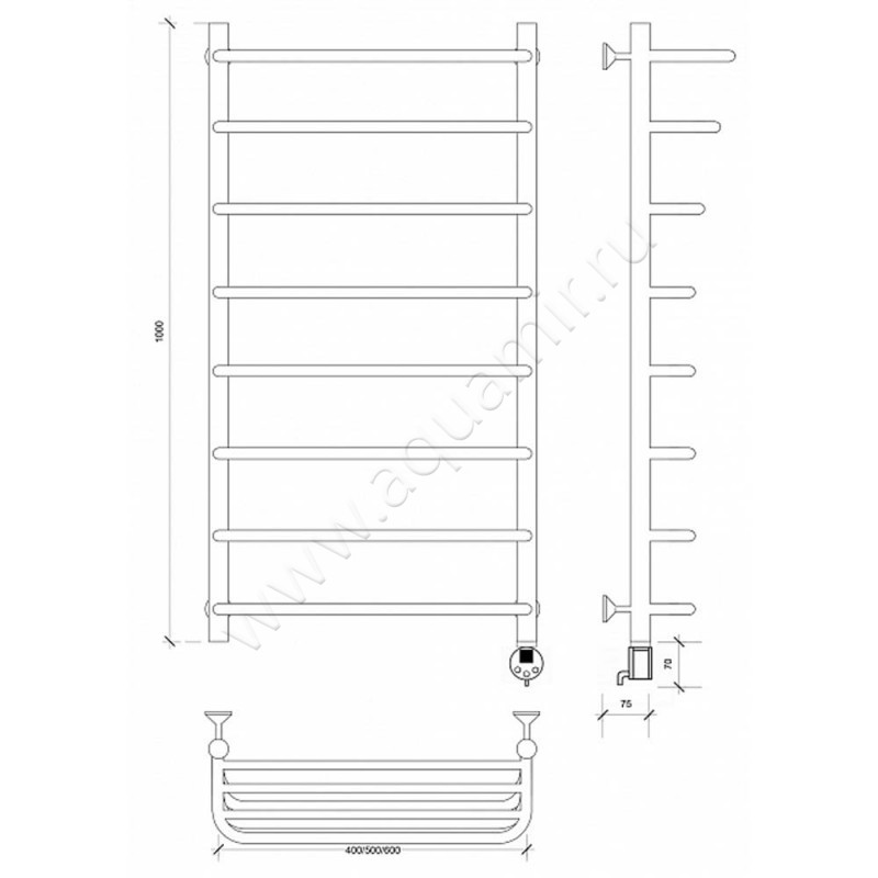 Полотенцесушитель электрический Secado Мерида 2 4603777452926 размеры