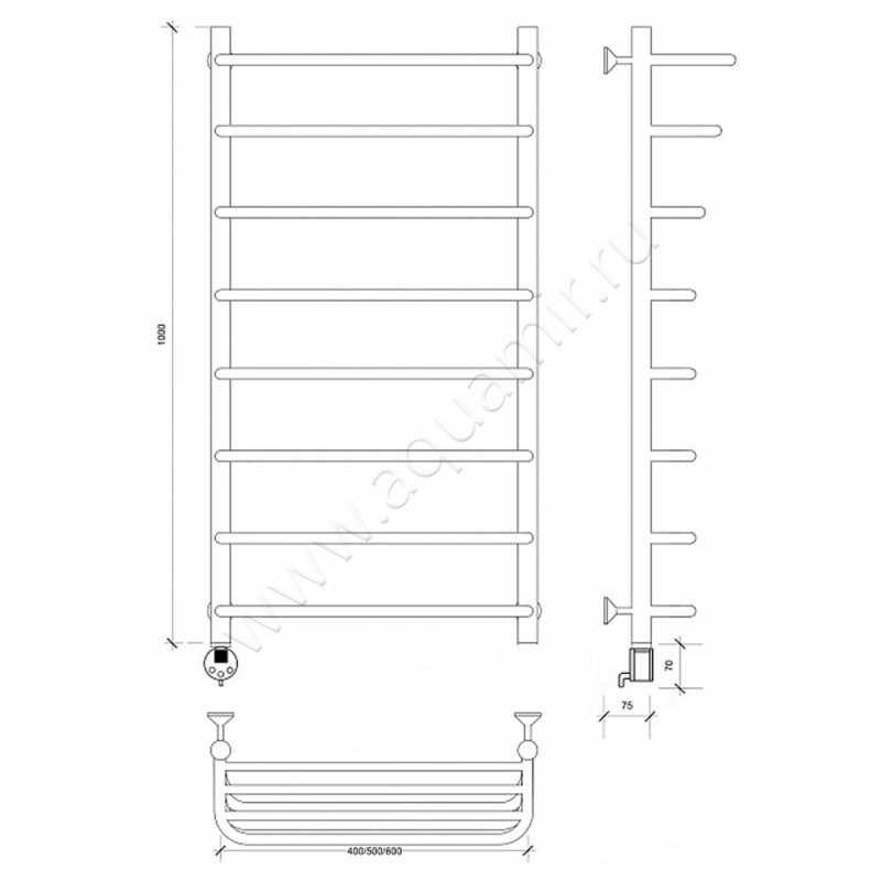 Полотенцесушитель электрический Secado Мерида 2 4603759408743 размеры