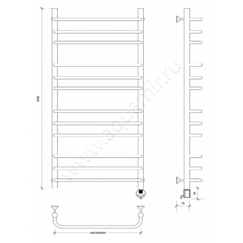 Полотенцесушитель электрический Secado Мерида 3 4603777453077 размеры