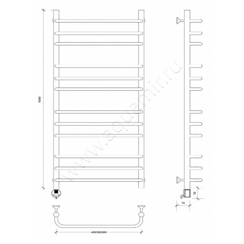 Полотенцесушитель электрический Secado Мерида 3 4603777453077 размеры