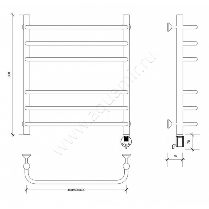 Полотенцесушитель электрический Secado Мерида 3 4603777453022 размеры