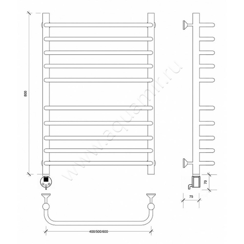 Полотенцесушитель электрический Secado Мерида 4 4603777456450 размеры