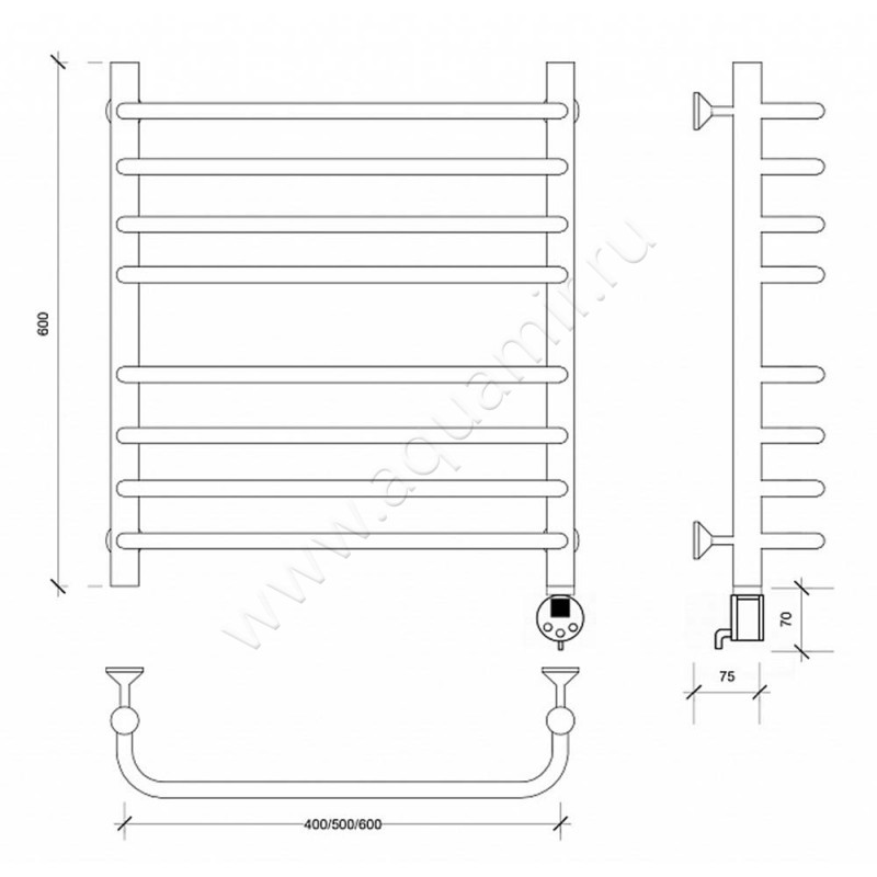 Полотенцесушитель электрический Secado Мерида 4 4603777453183 размеры