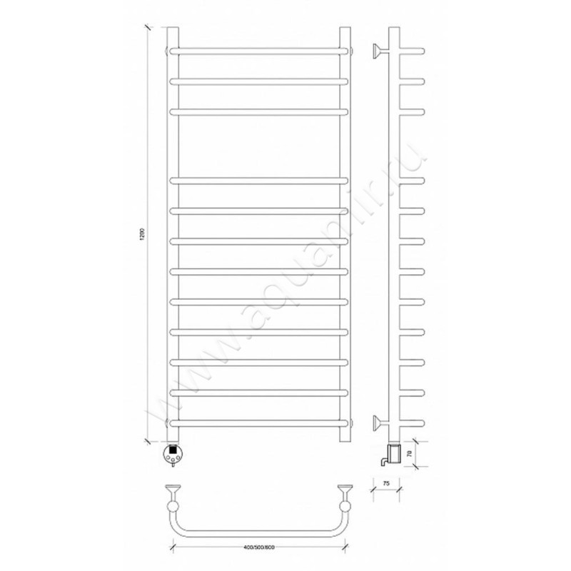 Полотенцесушитель электрический Secado Мерида 5 4603759406213 размеры