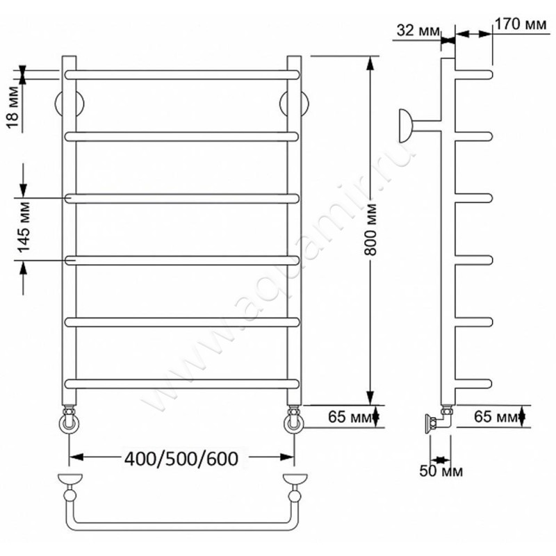 Полотенцесушитель латунный водяной Secado Мерида 1 4603777459741 размеры