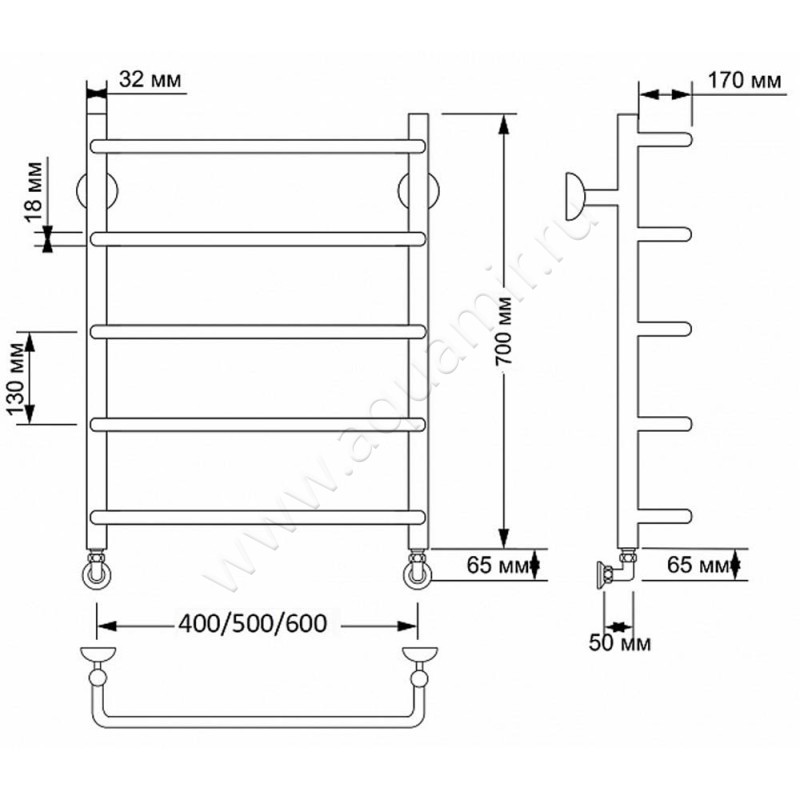 Полотенцесушитель латунный водяной Secado Мерида 1 4603777459789 размеры