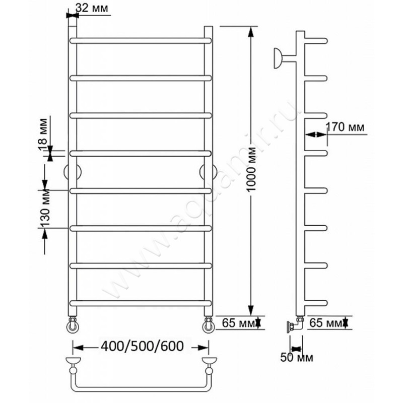 Полотенцесушитель латунный водяной Secado Мерида 1 4603777459802 размеры
