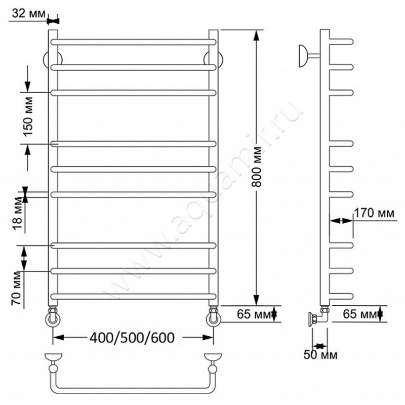 Полотенцесушитель латунный водяной Secado Мерида 3 4603777459895 размеры