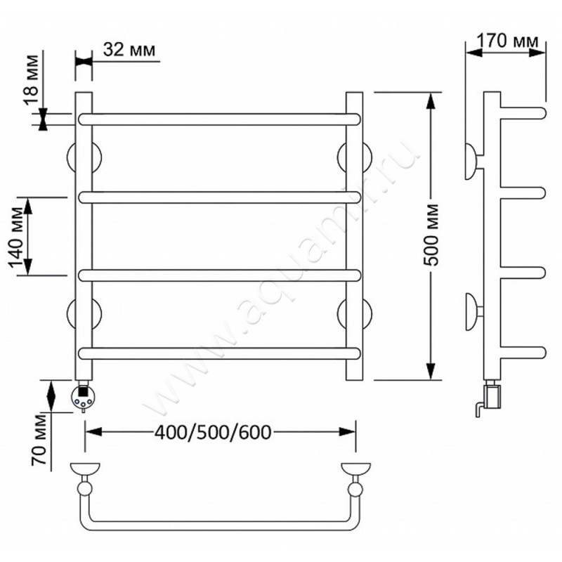 Полотенцесушитель латунный электрический Secado Мерида 1 4603777478018 размеры