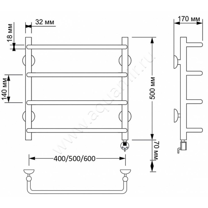 Полотенцесушитель латунный электрический Secado Мерида 1 4603777463519 размеры
