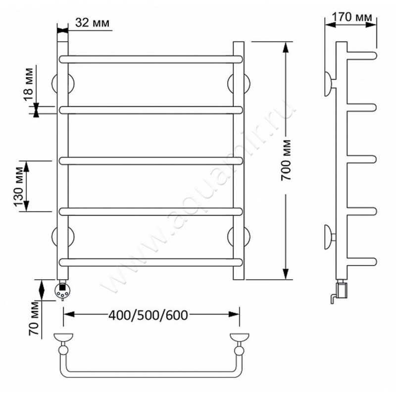 Полотенцесушитель латунный электрический Secado Мерида 1 4603777463533 размеры
