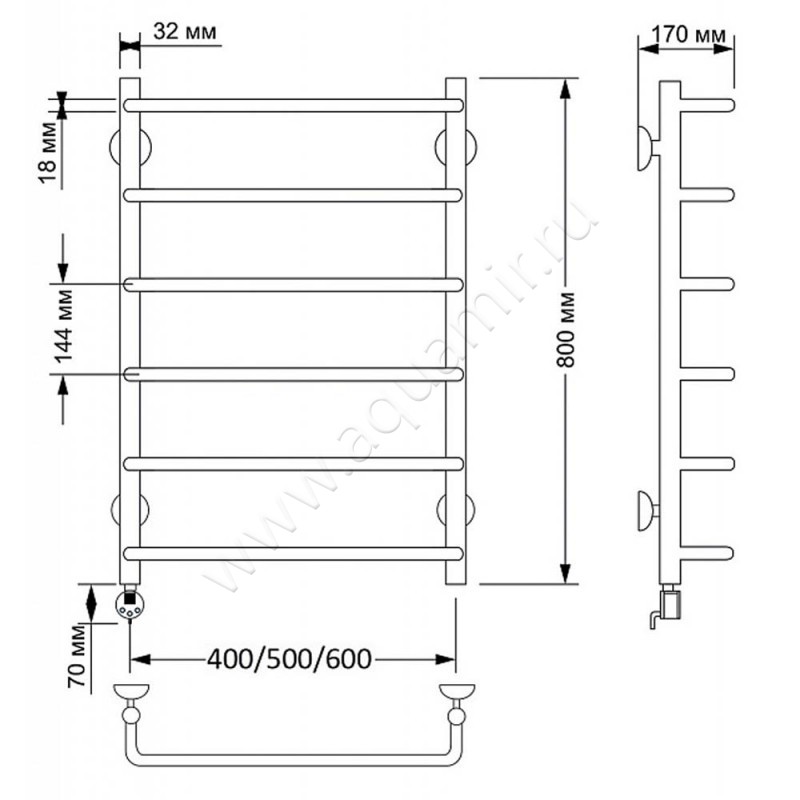 Полотенцесушитель латунный электрический Secado Мерида 1 4603777463625 размеры