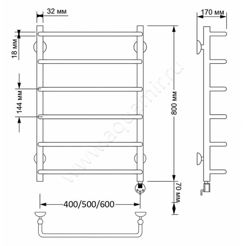 Полотенцесушитель латунный электрический Secado Мерида 1 4603777463700 размеры