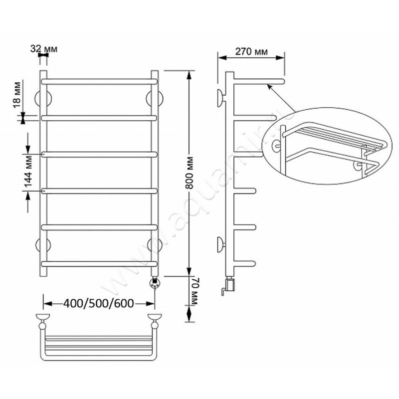 Полотенцесушитель латунный электрический Secado Мерида 2 4603777463755 размеры
