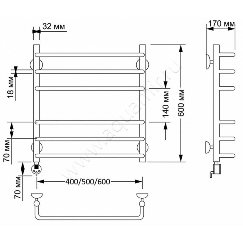 Полотенцесушитель латунный электрический Secado Мерида 3 4603777463991 размеры