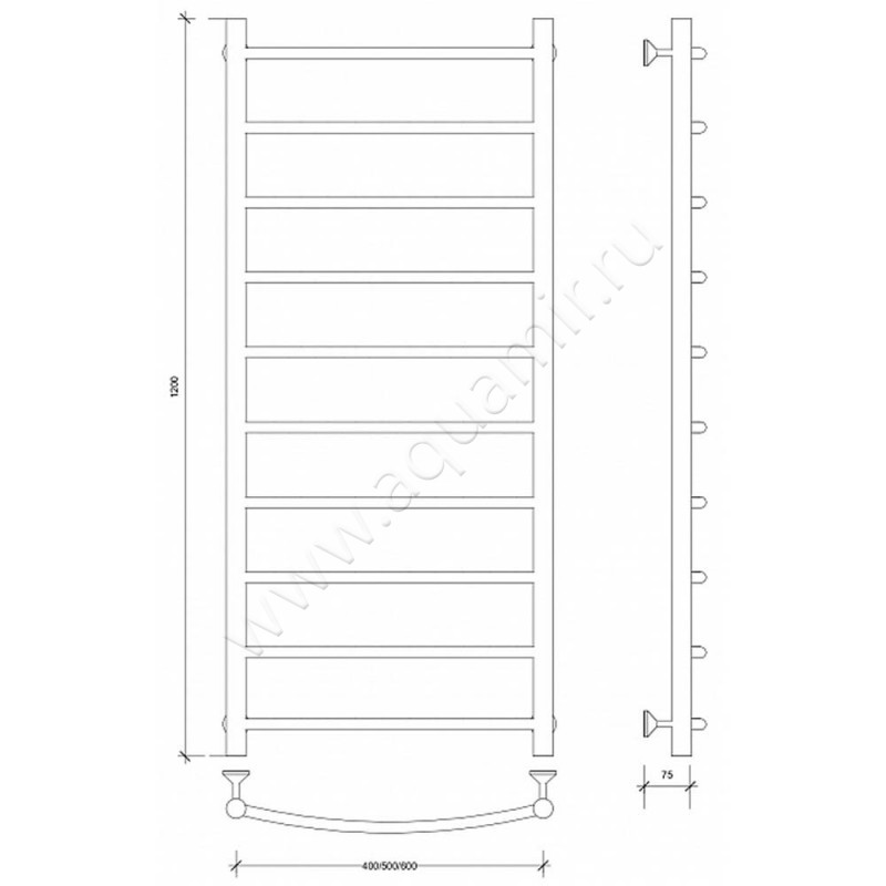 Полотенцесушитель электрический Secado Милан 1 4603759408910 размеры