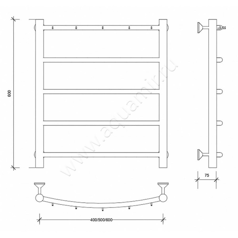 Полотенцесушитель электрический Secado Милан 1 4603759406275 размеры