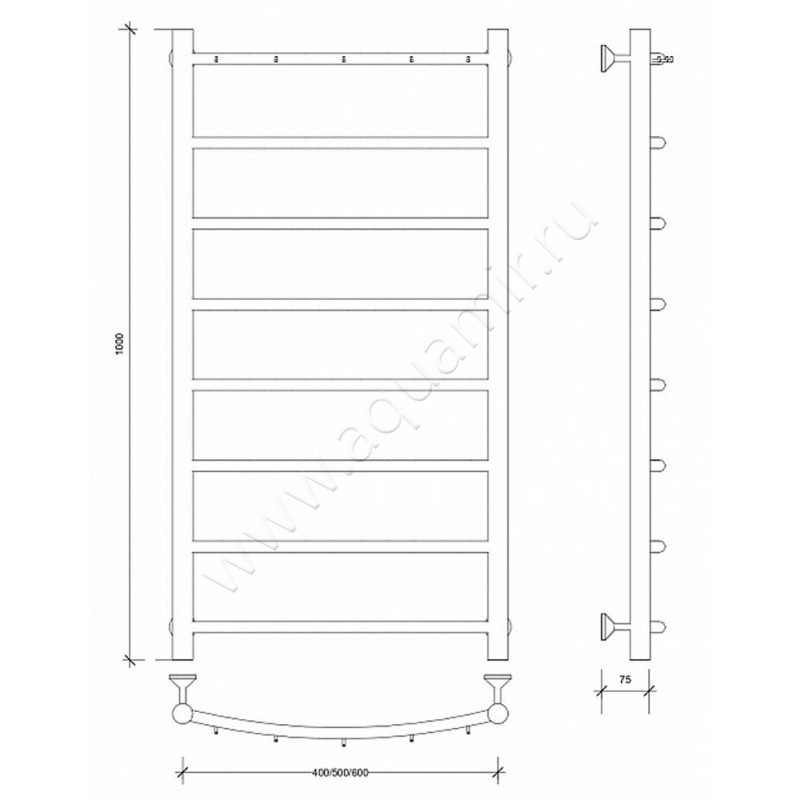 Полотенцесушитель электрический Secado Милан 1 4603777451004 размеры