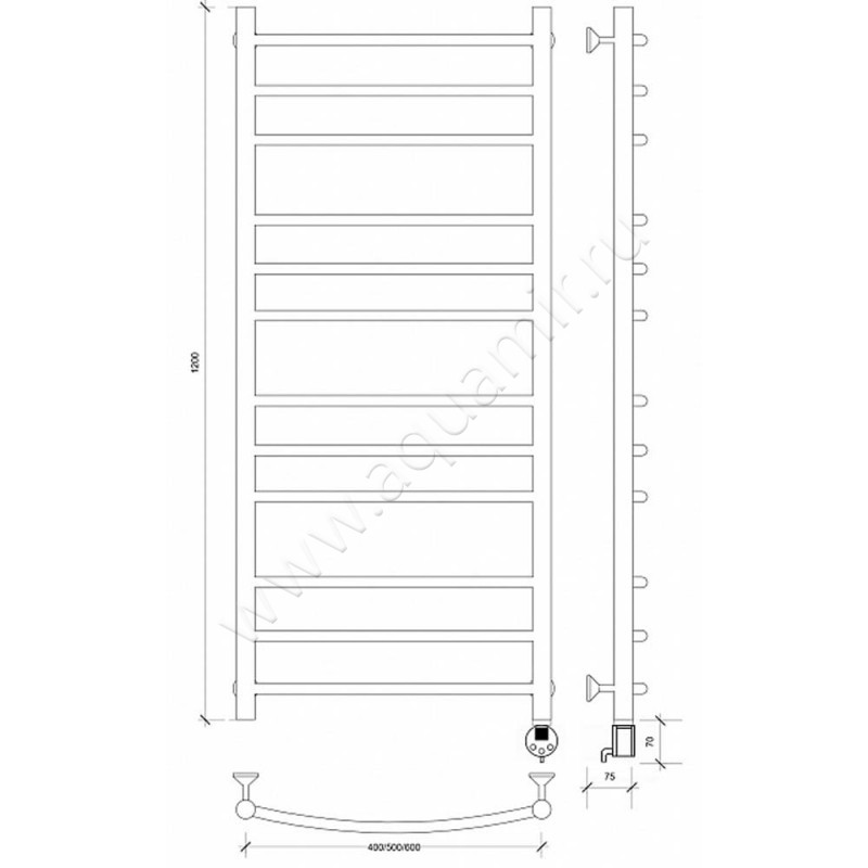 Полотенцесушитель электрический Secado Милан 3 4603759406459 размеры
