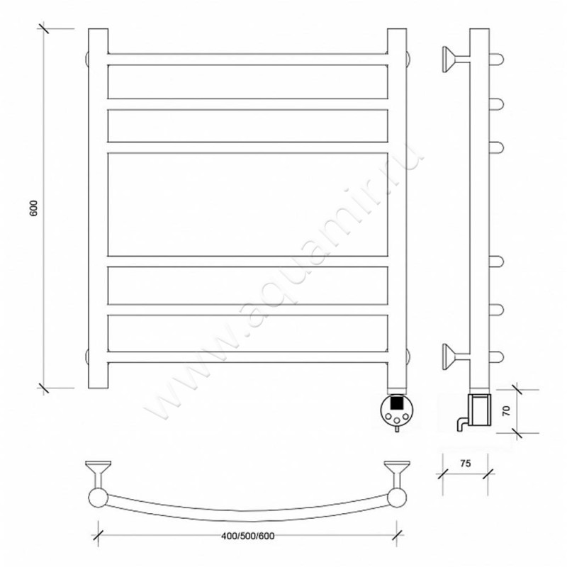Полотенцесушитель электрический Secado Милан 3 4603777451561 размеры