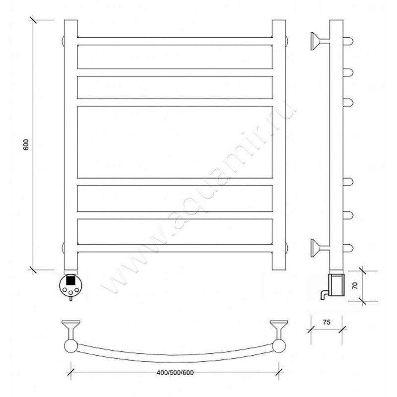 Полотенцесушитель электрический Secado Милан 3 4603777451561 размеры