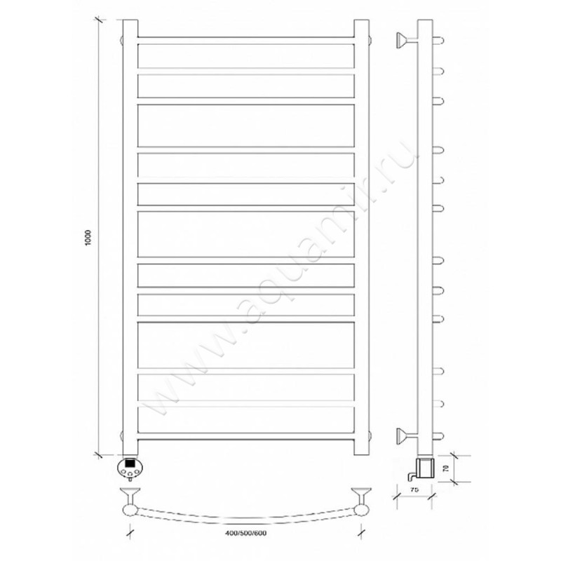 Полотенцесушитель электрический Secado Милан 3 4603777451646 размеры