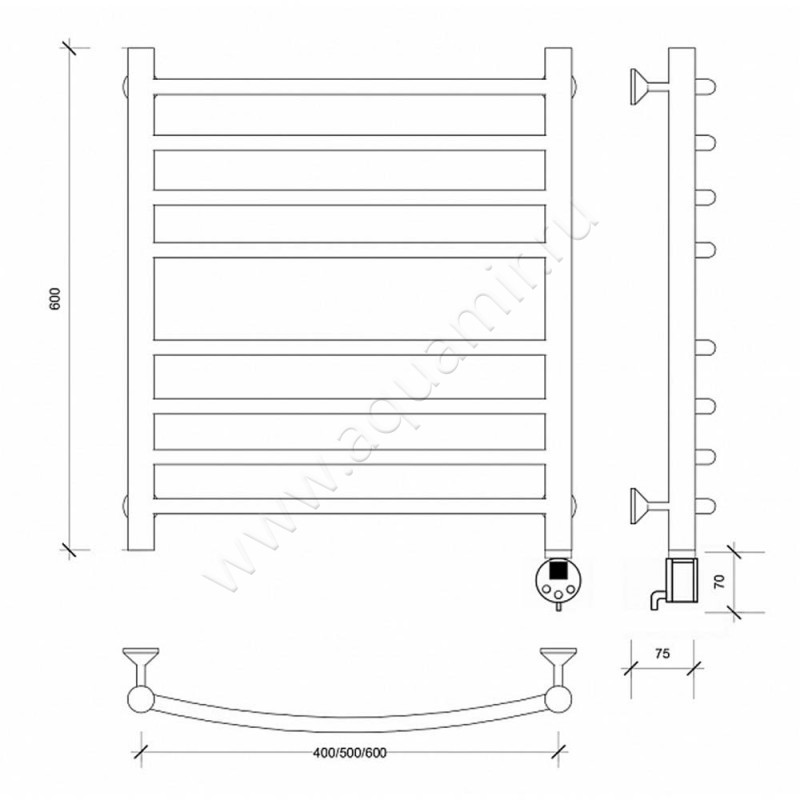 Полотенцесушитель электрический Secado Милан 4 4603759406473 размеры