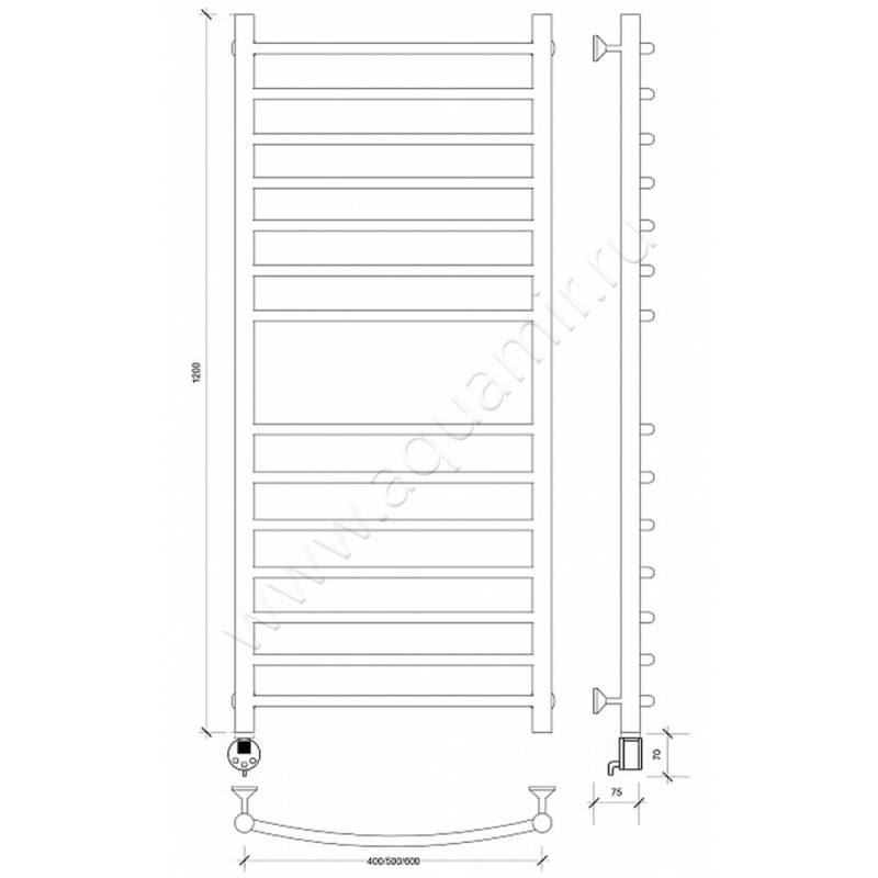 Полотенцесушитель электрический Secado Милан 4 4603777451851 размеры