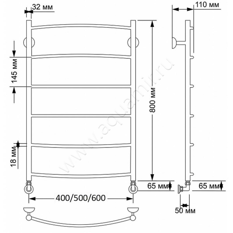 Полотенцесушитель латунный водяной Secado Милан 1 4603777459291 размеры
