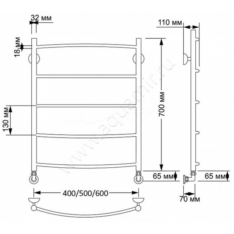 Полотенцесушитель латунный водяной Secado Милан 1 4603777459345 размеры