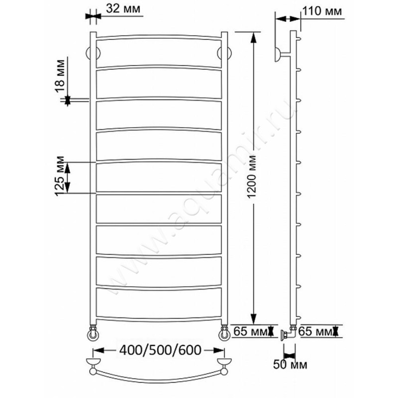 Полотенцесушитель латунный водяной Secado Милан 1 4603777459376 размеры