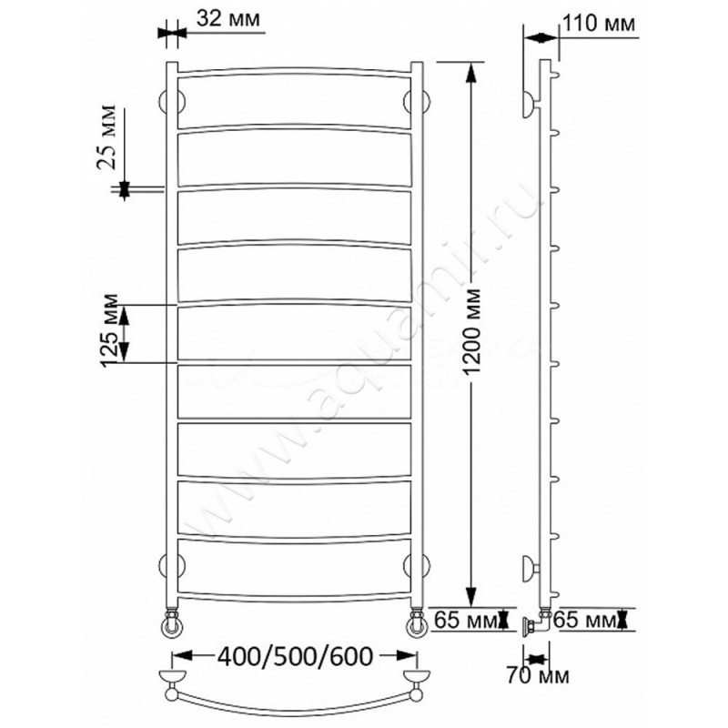 Полотенцесушитель латунный водяной Secado Милан 1 4603777477035 размеры
