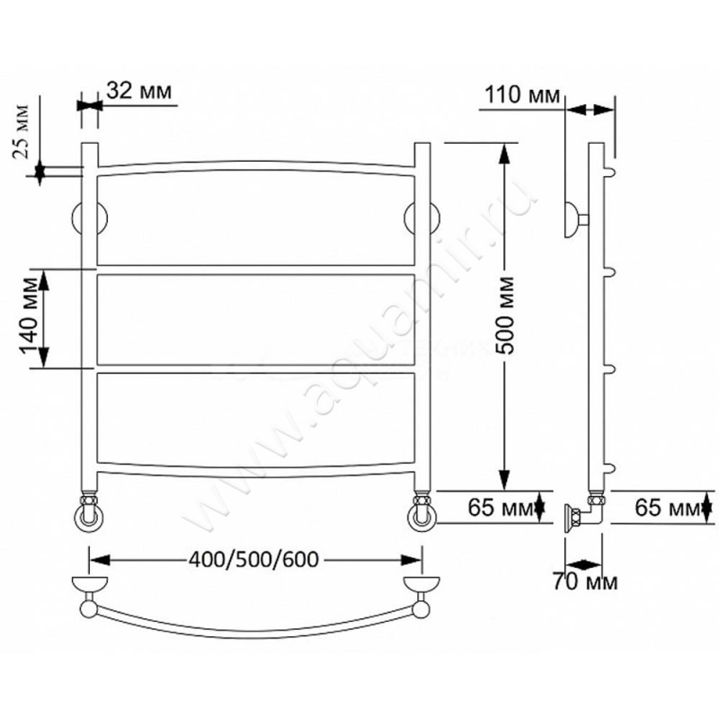 Полотенцесушитель латунный водяной Secado Милан 1 4603777459444 размеры