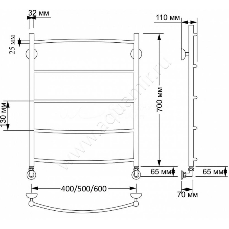 Полотенцесушитель латунный водяной Secado Милан 1 4603777459468 размеры