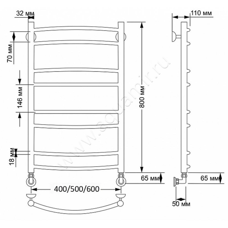 Полотенцесушитель латунный водяной Secado Милан 2 4603777459529 размеры