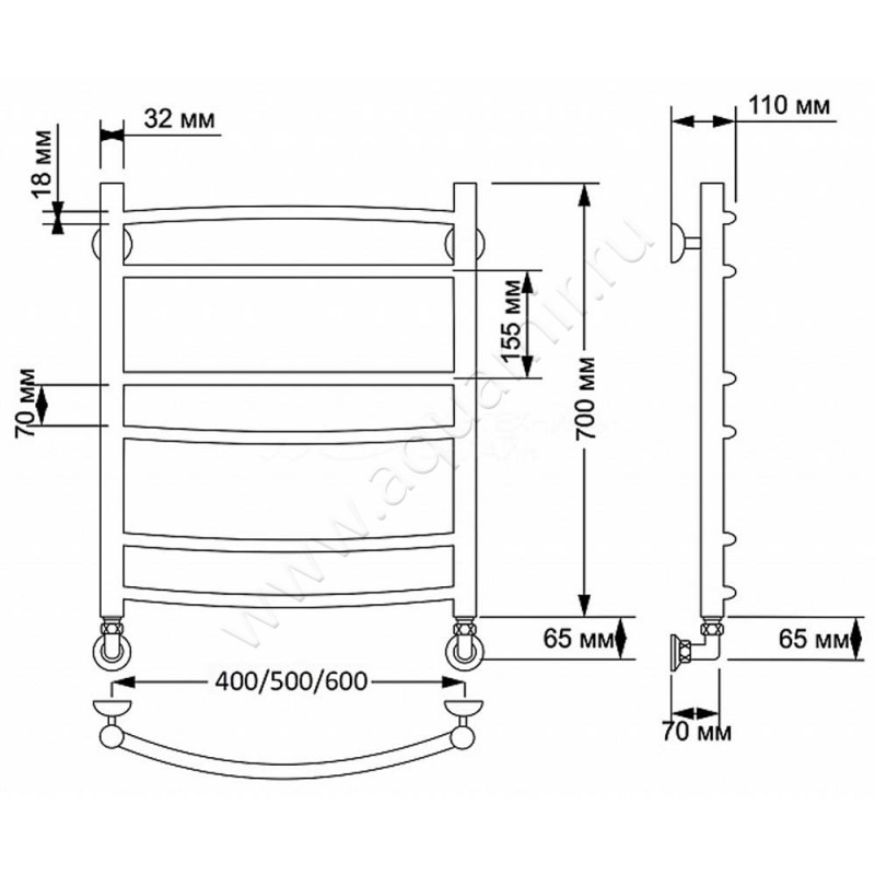 Полотенцесушитель латунный водяной Secado Милан 2 4603777477110 размеры