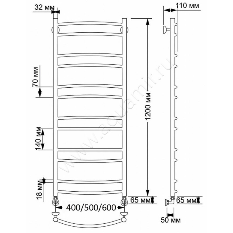 Полотенцесушитель латунный водяной Secado Милан 2 4603777459598 размеры