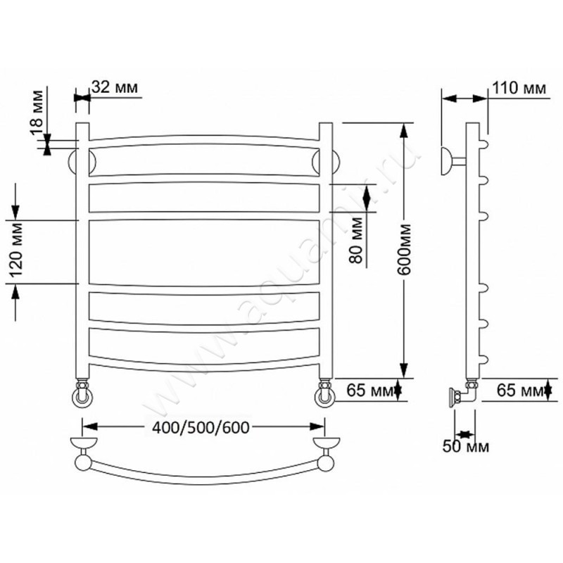 Полотенцесушитель латунный водяной Secado Милан 3 4603777477158 размеры