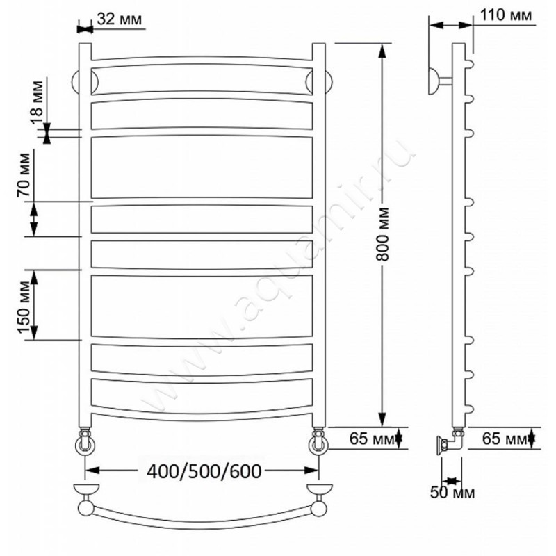 Полотенцесушитель латунный водяной Secado Милан 3 4603777477165 размеры