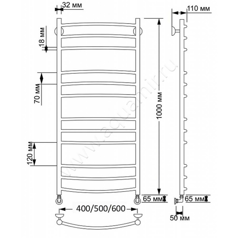 Полотенцесушитель латунный водяной Secado Милан 3 4603777477134 размеры