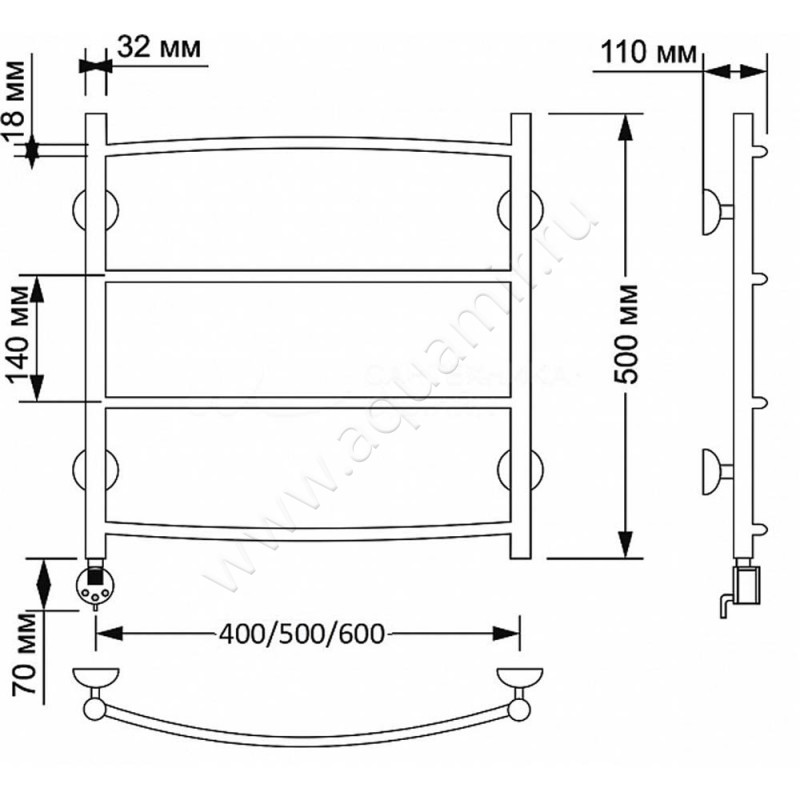 Полотенцесушитель латунный электрический Secado Милан 1 4603777462369 размеры