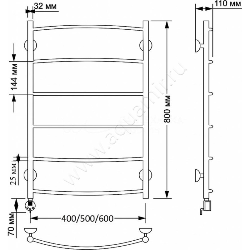 Полотенцесушитель латунный электрический Secado Милан 1 4603777462420 размеры