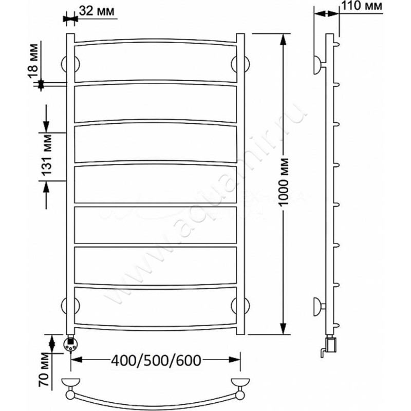 Полотенцесушитель латунный электрический Secado Милан 1 4603777478100 размеры